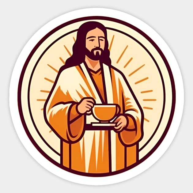Christian Jesus Drinking Tea Sticker by logiamerch